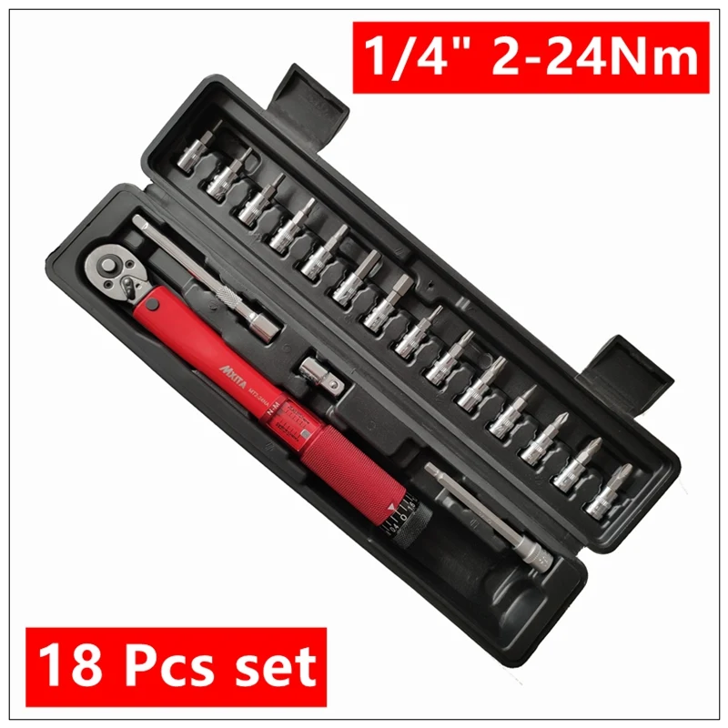 18pcs set 2-24Nm Высокоточный промышленный 1/" DR 1-25Nm предустановленный динамометрический ключ, набор инструментов для велосипеда, набор ключей для ремонта велосипеда - Цвет: 18pcs set 2-24Nm