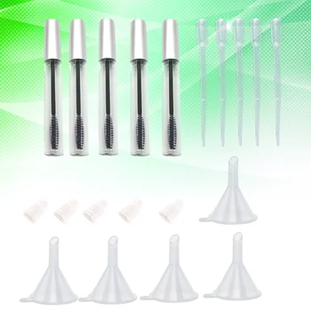 

5pcs Empty Mascara Tube with Eyelash Wand 5pcs Funnels and 5pcs Transfer Pipettes Set for Castor Oil DIY Mascara