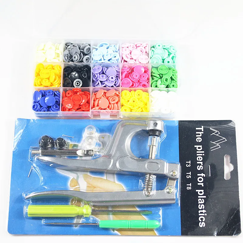 

U Shape Fastener Snap Pliers KAM Button + 150 set T5 Plastic Resin Snap Button Press Stud Cloth Button Press Machine Sewing Tool