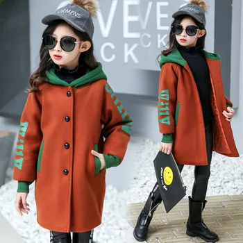 

Kids girls Woolen Coats Trench Single Breasted Blazer Toddler 2019 Girl Outerwear Wool Overcoat Hooded Girls Outdoor Parkas