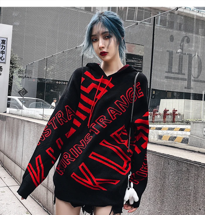 AELFRIC с буквенным принтом вязаный свитер с капюшоном мужской Harajuku Осень Зима модный мужской повседневный уличная хип хоп пуловер