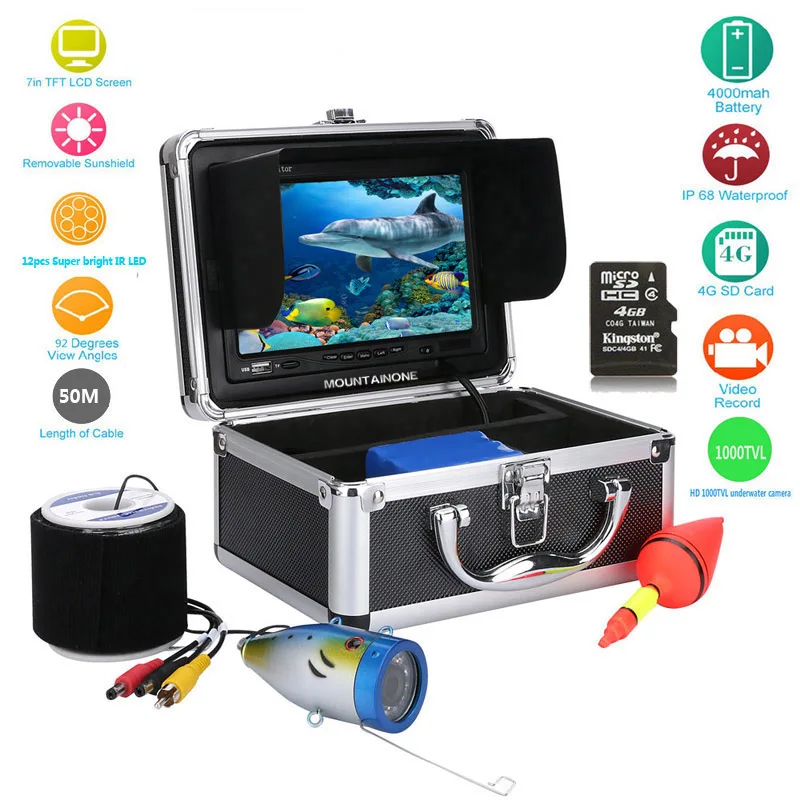 MAOTEWANG 7''LCD 1000TVL рыболокатор DVR рекордер Водонепроницаемый рыболовный видео подводный рыболовный фотоаппарат 12 шт. светодиодный - Цвет: White LEDs 50M Cable