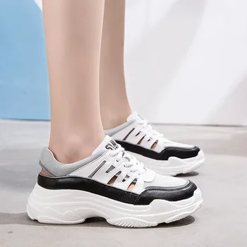 

2019 autumn new fashion simple color matching mesh breathable flat shoes women trend comfortable thick sole casual shoes