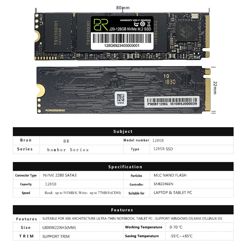 BILLION резервуар SSD M.2 2280 128GB SSD NVME Hdd для ноутбука/планшета