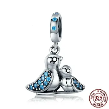 

BAMOER 100% 925 Sterling Silver Cute Bird Dependency Clear CZ Pendant Charms fit Bracelets Necklace Jewelry Making SCC426