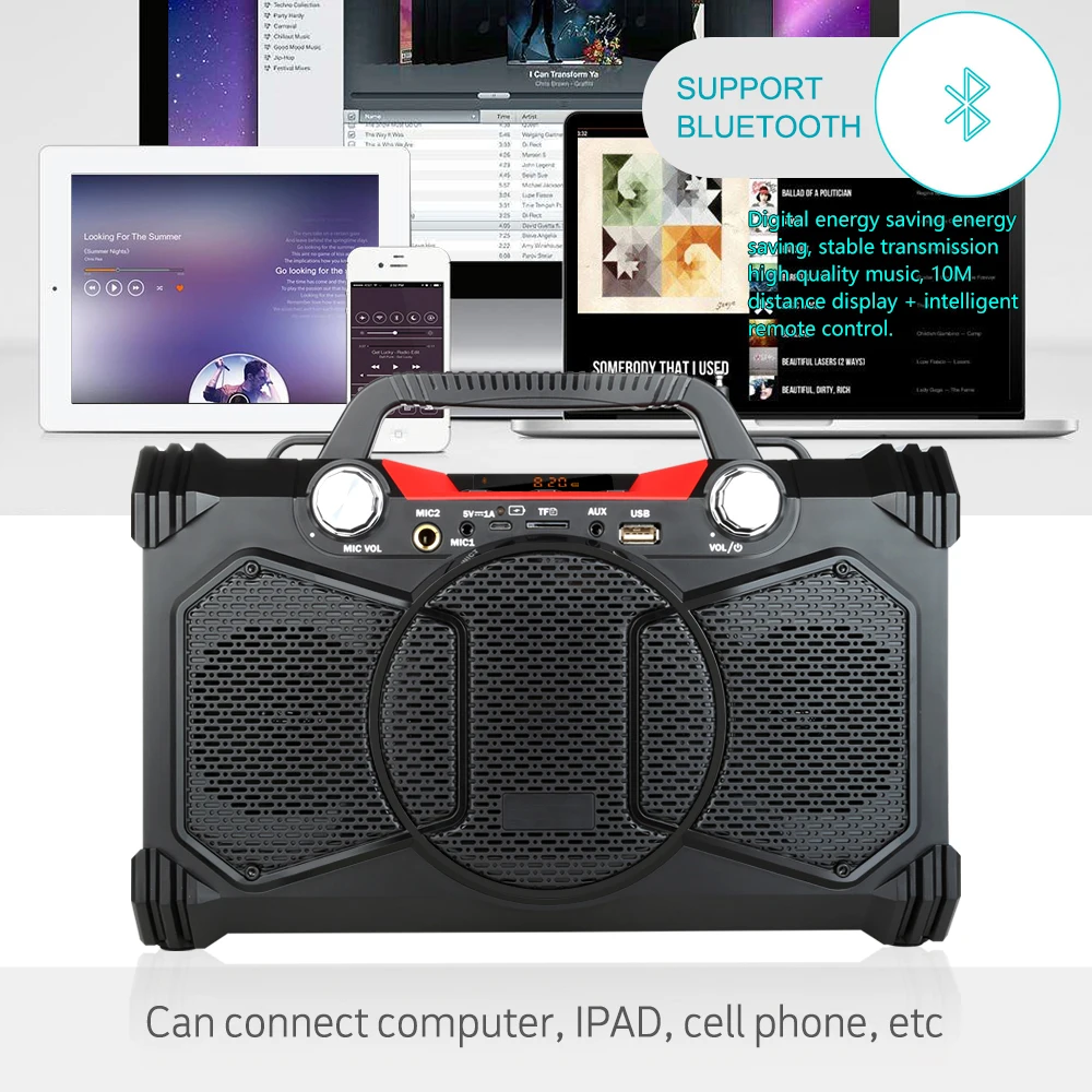 30 Вт Bluetooth динамик портативный беспроводной большой мощности динамик s Soundbox с пультом дистанционного управления Поддержка FM радио микрофон TF AUX USB