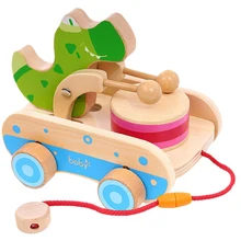 Дети мультфильм животных деревянная тележка игрушка милый безопасный, Деревянный малыш игрушка автомобиль колесо для ходьбы Крокодил Игрушка