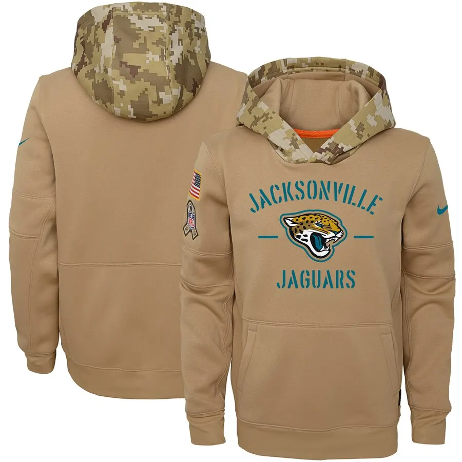 Jacksonville женский молодежный Американский Футбол Толстовка Jaguars Салют для обслуживания Sideline Therma пуловер с капюшоном Tan - Цвет: youth