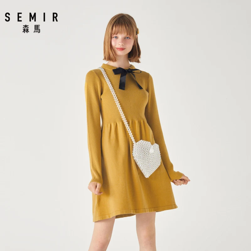 Женское платье SEMIR, зима, новинка, приталенное, для похудения, модное платье, фея, супер фея, лес, вязаные, Толстые платья для женщин