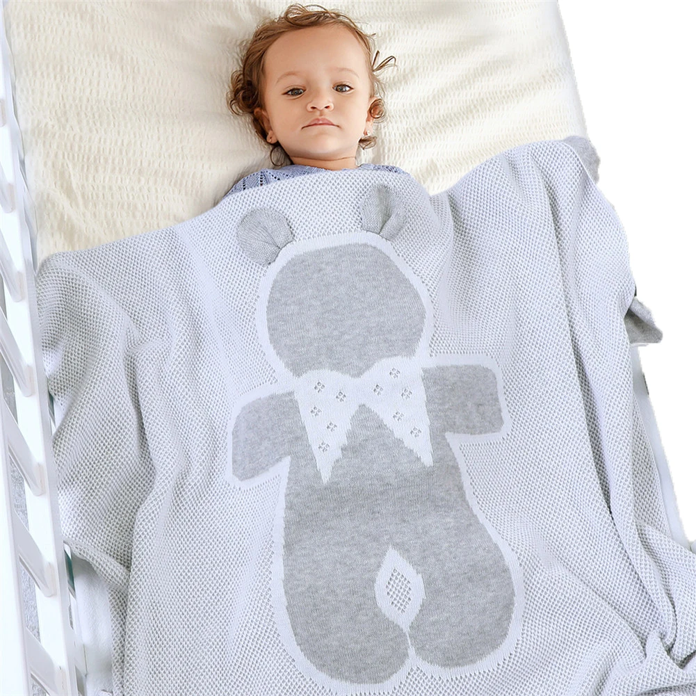 80x100cm Baby Blankets Stroller Wrap Knitted Cotton Blanket Super Soft Bear Toddler Bedding
