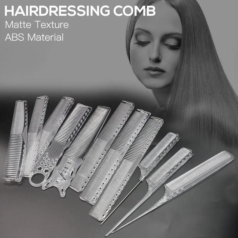 

11 Styles / Pcs of Haircut Transparent Cutting Hairdressing Comb Non-slip Handle Flat Top Haircut Comb Hair Styling Tools