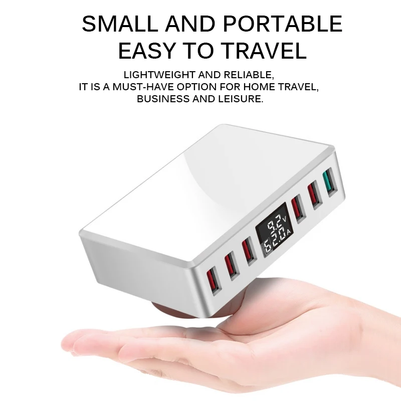 

Portable 6 USB Ports Phone Charger Intelligent Adapter Phone Desktop Splitter With Screen For Travel Outdoor For All Smartphone