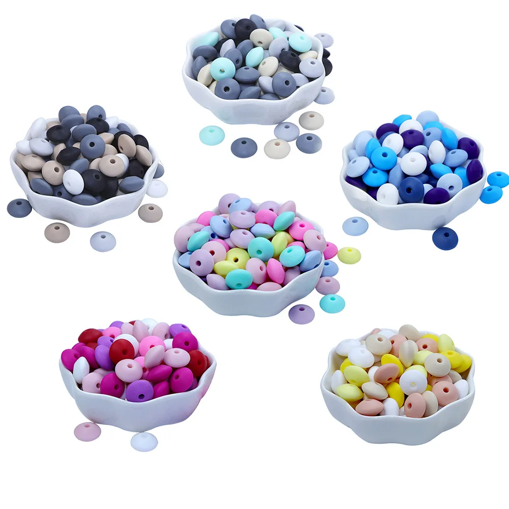 50pcs Silicone Lentil Beads 12mm Food Grade Silicone Baby Teething Products Chews Pacifier Chain Clips Baby Teethers