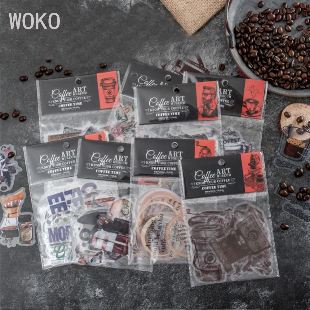 WOKO 30 шт кофейные наклейки для домашних животных Ретро Рисованные кофейные зерна/белый кофе/штамп/старый кофе пятна наклейки для скрапбукинга DIY