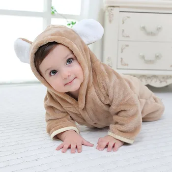 

Autumn Winter Baby Clothes Flannel Baby Boys and Girls Clothes Cartoon Bear Ear Romper Jumpsuit Warm Newborn Infant Romper
