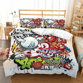 

2020 New Pattern Printing 2/3 Pcs Duvet Cover Set 1 Quilt Cover + 1/2 Pcs Pillow Cases Single Duvet Cover Set Graffiti style