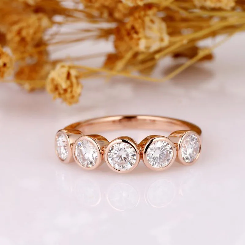 Veryins 14k 585 розовое золото 1.5ctw 4 мм, драгоценный камень набор DEF цвет Moissanite пузырь стиль стек Половина Вечности свадебный браслет для женщин подарок