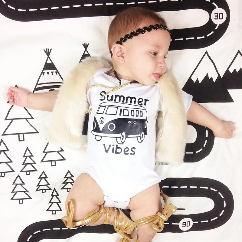 

PatPat 2020 New Summer Car Letter Print Short Sleeve Triangle Harmony Baby Toddler Boys and Girls One Pieces / Jumpsuits