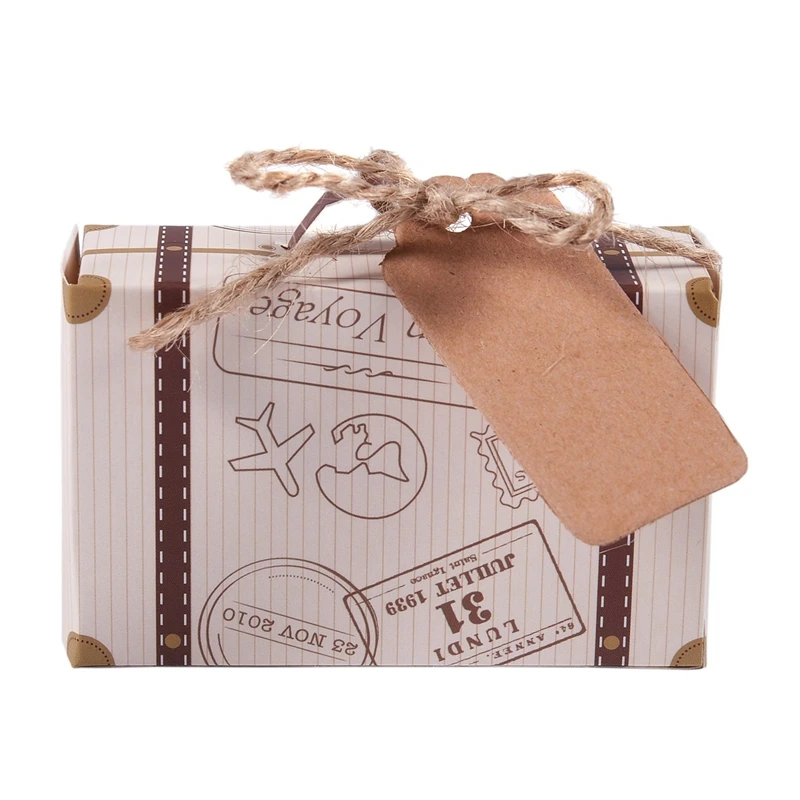 50pcs Mini Suitcase Favor Box Party Candy Vintage Kraft Paper with Tags and rope for Wedding/Travel Themed Party/Brid | Дом и сад