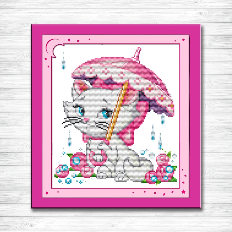 

A cat in the rain cute home decor diy painting counted print on canvas needlework embroider Sets DMC 11CT 14CT Cross Stitch kits