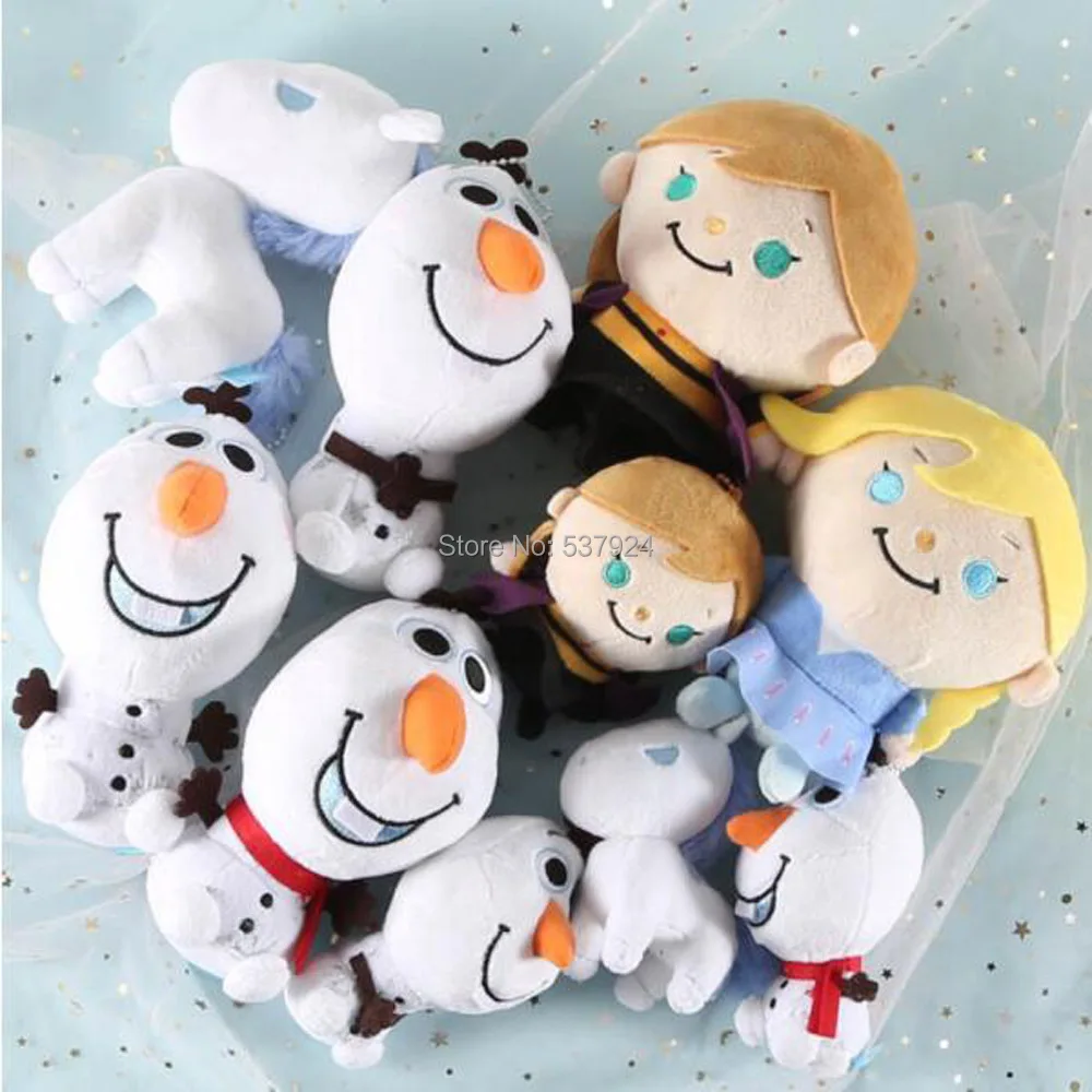 

New 20Pcs 7 Styles Elsa Anna Princess Olaf Snowman 4" 10CM Plush Keychain Pendant