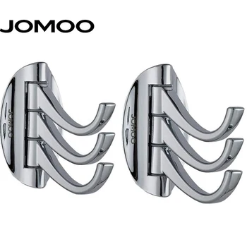 

JOMOO 2pcs Robe Hook Zinc Alloy Wall Hook Modern Revolve Towel Cloth Coat Hooks Chrome Multifunction Three Tiers