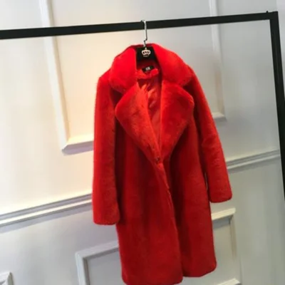red Высококачественное молочное плюшевое меховое пальто для женщин, длинное пальто, Зимние новые утепленные меховые куртки для женщин, плюс размер, теплая парка, пальто из искусственного меха - Цвет: red