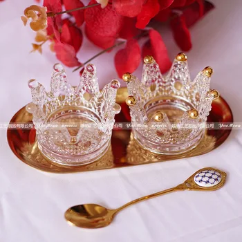 

10pcs/lot crown candlestick crystal Ashtray High Borosilicate glass Practical Tea Light stand gift wedding Candle Holder