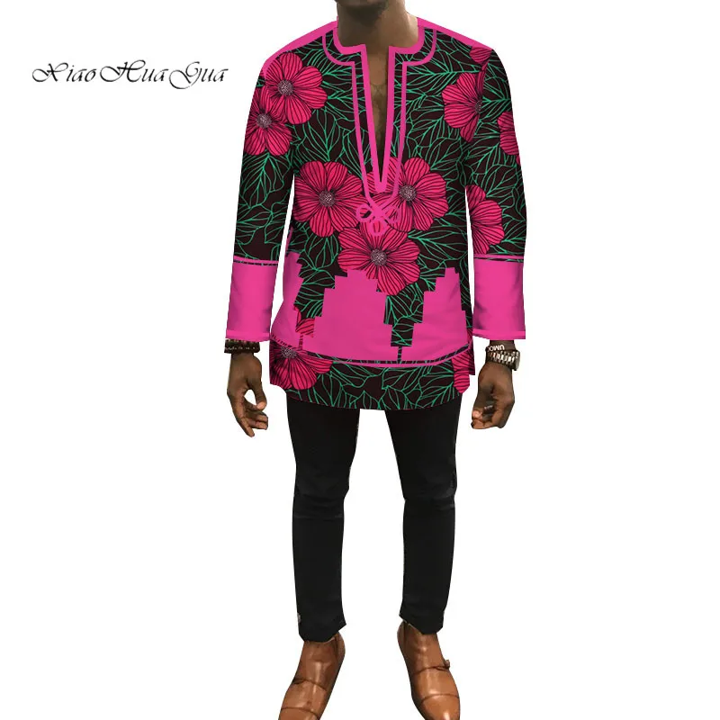 Новая Осенняя Дашики африканская мужская одежда Bazin Riche Лоскутные мужские рубашки одежда на заказ рубашка с принтом для мужчин WYN448