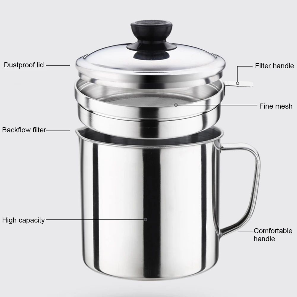 Oil Storage Pot 1800ml 304 Stainless Steel Grease Strainer Container Can With Filter Dust Lid Non Slip Handle For Frying Oil Aliexpress Oil Storage Pot 1800ml 304 Stainless Steel Grease Strainer Container Can With Filter Dust Lid Non Slip Handle For Frying Oil Aliexpress