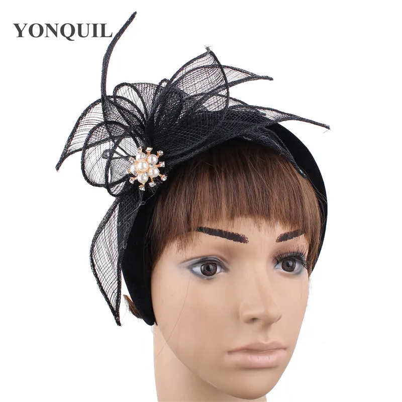 Женские Темно-синие аксессуары для волос шоу гонки millinery свадебные головные уборы для женщин Свадебная вечеринка очаровательные повязки элегантная Новая мода - Цвет: Черный