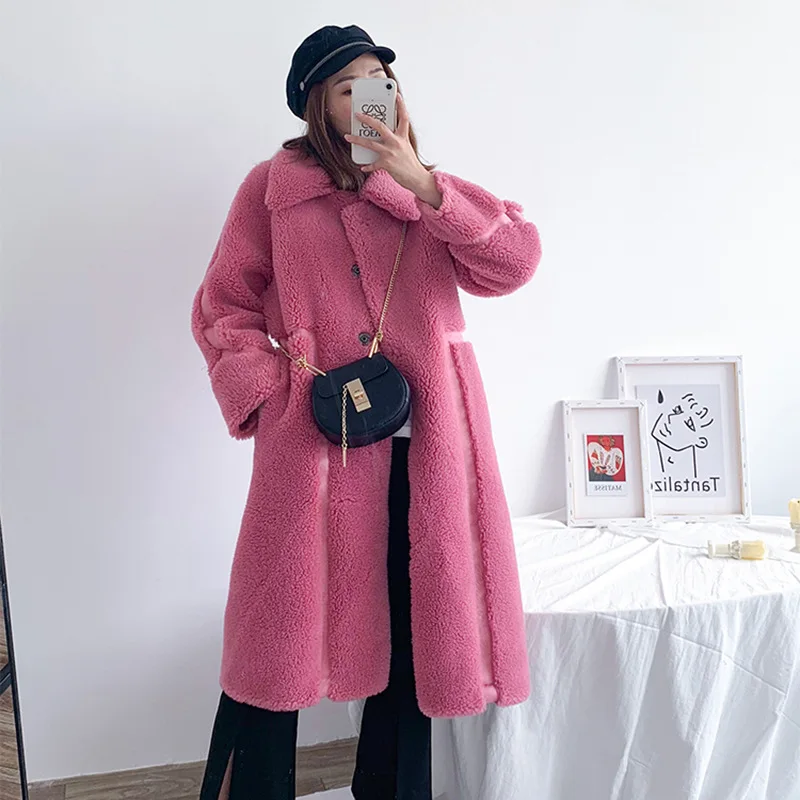 

New winter coat women fur coats Sheep sheared coat wool composite fur long lamb fur coat fur jacket long coat MX916
