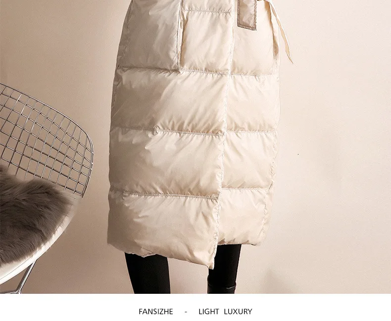Down jacket female new long section loose thick white duck down hooded down jacket kaban chaqueta mujer manteau casacos jas