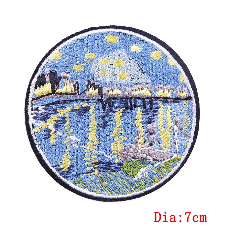 Van Gogh Waves Embroidery Patch Outdoor Travel Patches On Clothes Stripe DIY Mountains Patches For Clothing Stickers Badges 