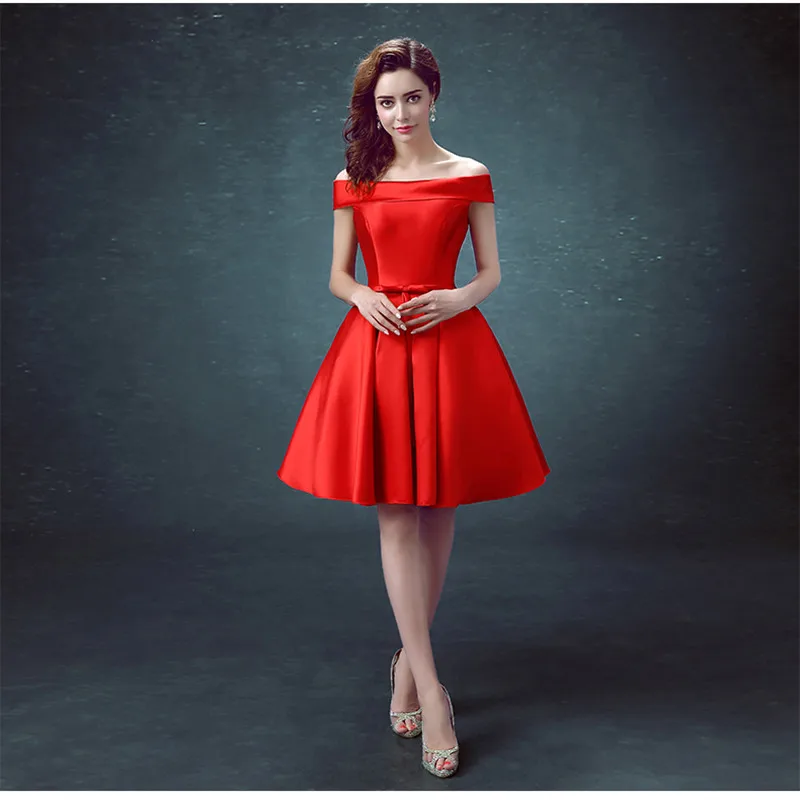 Халат de soiree Короткий кружевной вырез лодочкой Красный vestido de festa Элегантное свадебное платье для выпускного вечера платья подружек невесты
