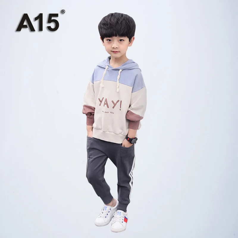 Детская одежда для мальчиков, спортивный костюм, коллекция года, весенне-осенняя одежда для малышей милый костюм в Корейском стиле с капюшоном для детей 6, 8, 10, 12 лет