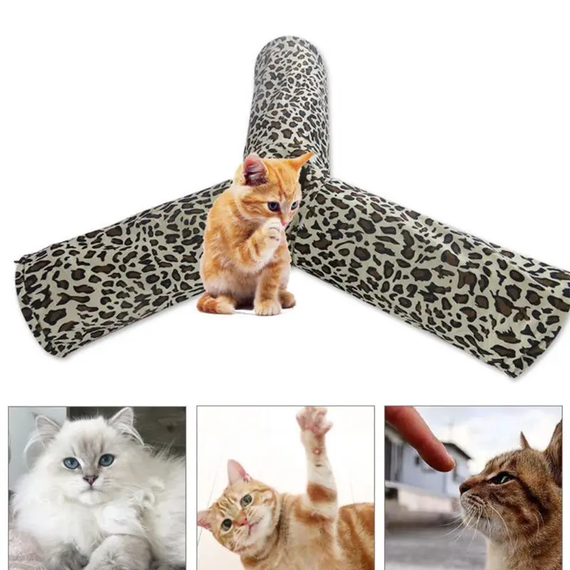 Leopard Crinkle тройник ролик Кот туннель Котенок Играть Игрушка Складная вентиляция