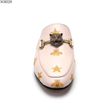 

Summer Luxury Flats G Mules Shoes Women Slippers 2019 Outdoor Slipper Brand Designer Leopard rhinestone Shoes Woman Big size 43