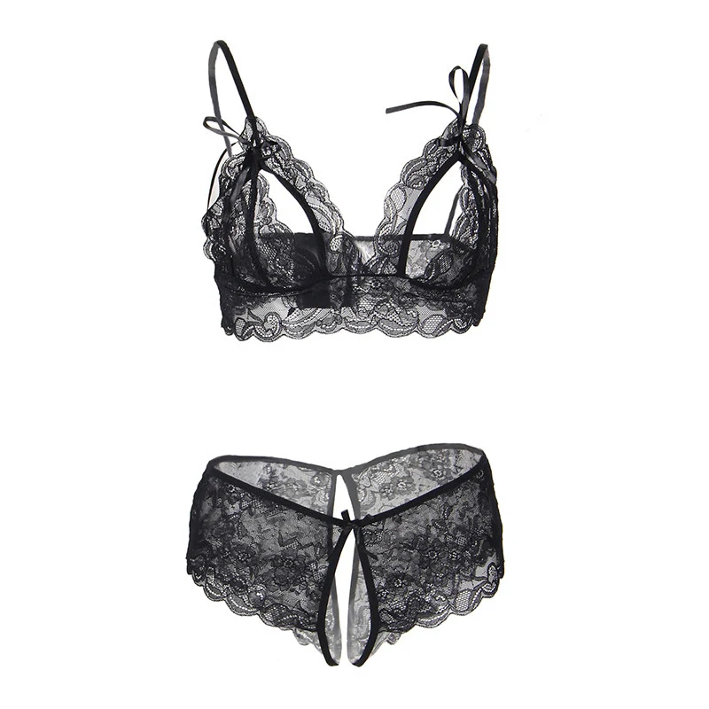black bra set Comeondear, сексуальное женское экзотическое белье пуш-ап, женское беспроводное кружевное нижнее белье, стринги с открытой промежностью, набор бюстгальтеров, секс-игры для взрослых RA80374 - Цвет: black bra set