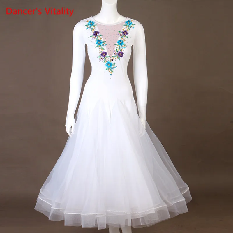 

Modern Dance Clothes Waltz Dancing Performance Slap-up Big Hemlines Feather Dress Ballroom National Standard Dance Stage Wear