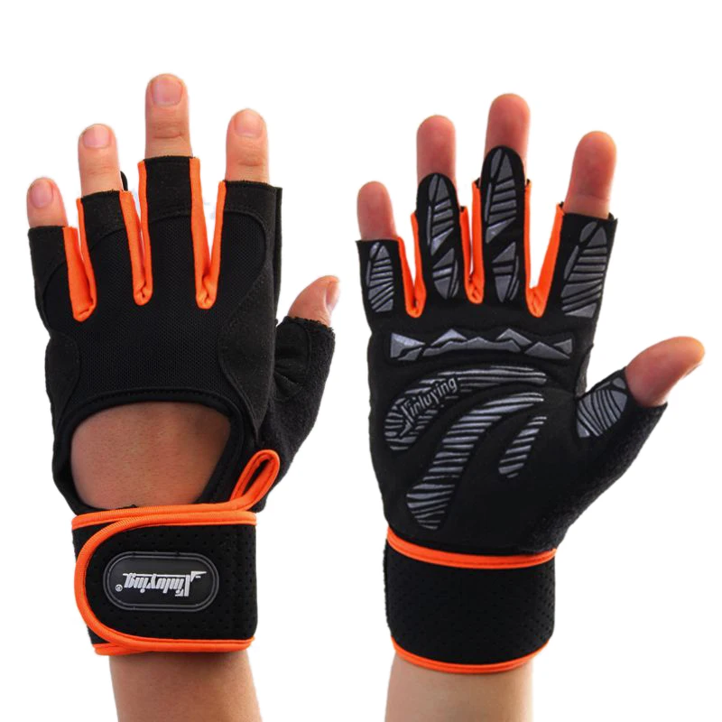 Black-Orange Длинный пояс для бодибилдинга, фитнеса, тренажерного зала, перчатки с полупальцами для кроссфита, тяжелой атлетики, перчатки для мужчин, мускулирования, женские Гантели со штангой - Цвет: Black-Orange