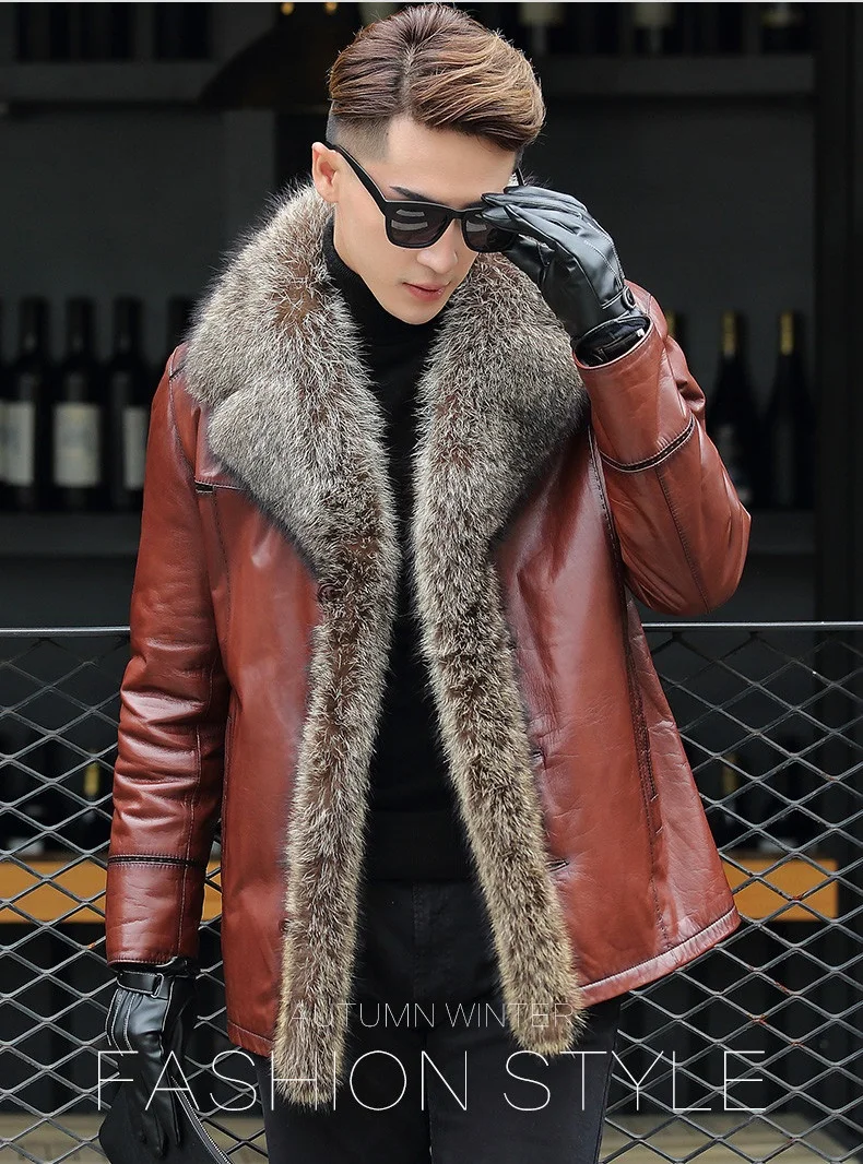 BATMO new arrival winter natrual sheepskin leather jackets men,men's raccoon fur collar& wool liner coat men N4061