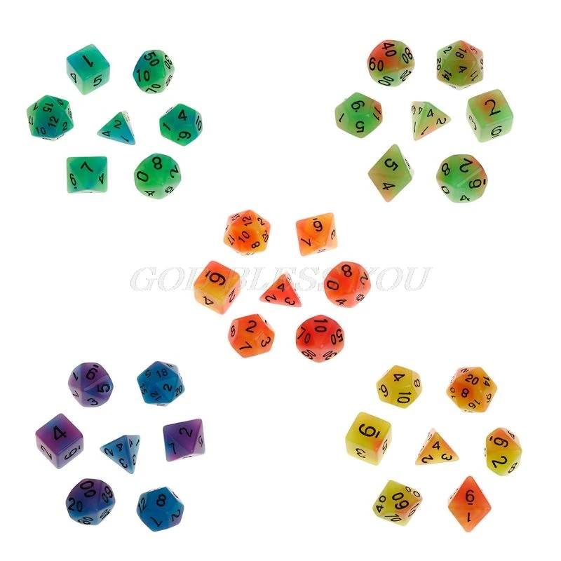 

7pcs/set Luminous Polyhedral Sided Dice D4 D6 D8 D10 D12 D20 Set For Dungeons and Dragon D and D RPG Poly Game