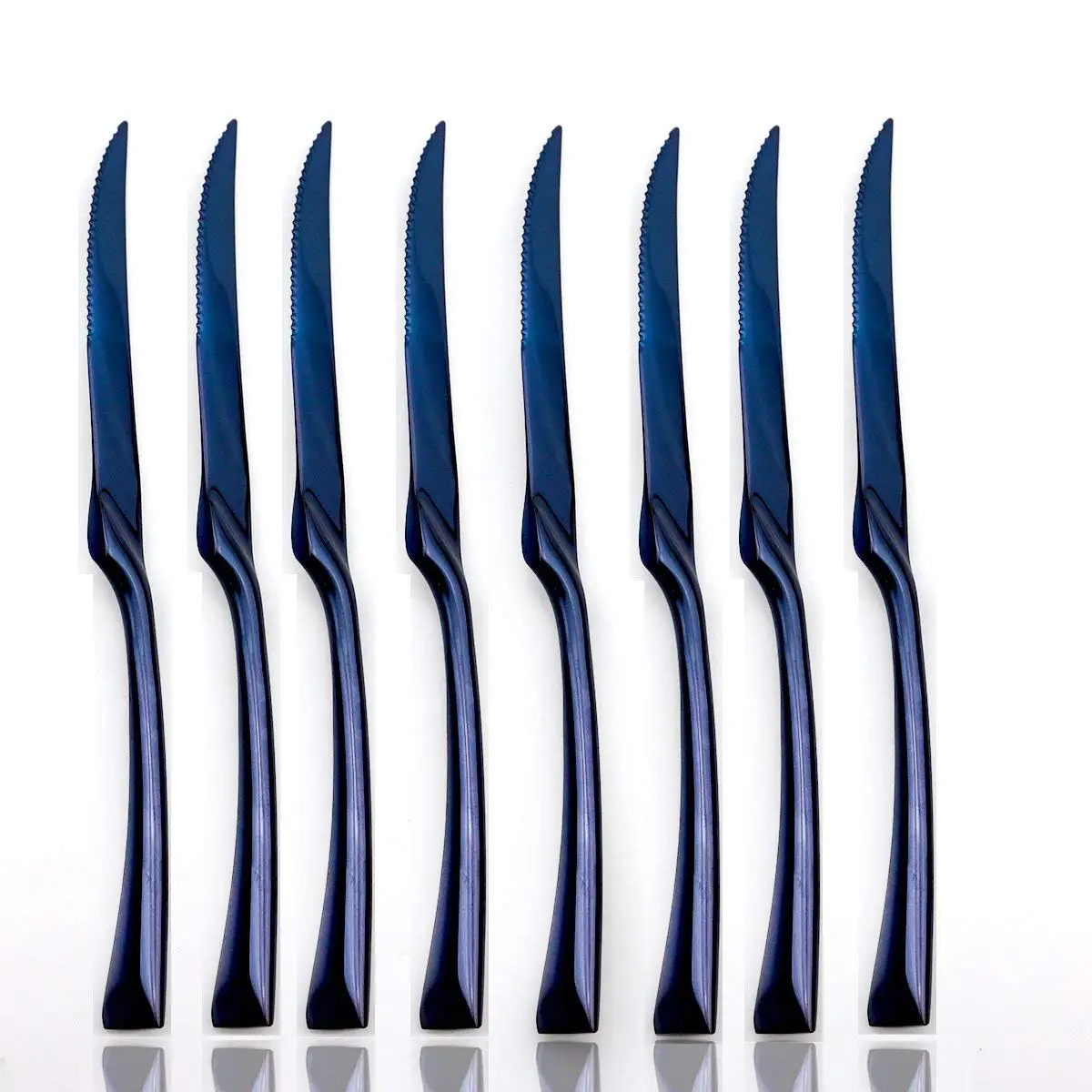 8pcs 1set Западная обеденная посуда нож для стейка синий металлический набор столовых приборов зеркальная посуда из нержавеющей стали для дома вечерние столовые приборы для посудомоечной машины - Цвет: 8pcs 1set