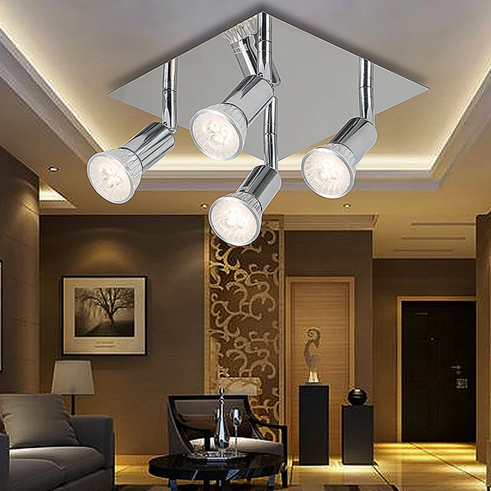 AC85-240V GU10 LED Ceiling Light 360° Adjustable Rotatable Modern Pendant Ceiling Lamp 12W 4 Head LED Spotlight for Home