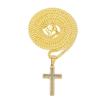 

Europe Trend Hip Hop Golden Religious Crystal Cross Exaggeration Pendant Necklace Mens Stainless Steel Simple Jewelry Necklace