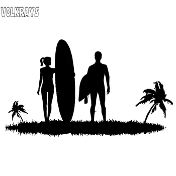 

Volkrays Interesting Car Sticker Surfing Vacations Beach Couple Silhouette Accessories PVC Decal Black/Silver for Rav4,8cm*15cm