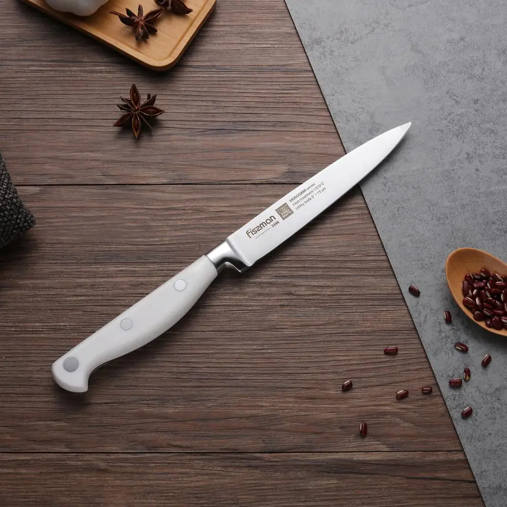 Стальной кухонный нож FISSMAN Germen серии MONOGAMI универсальный слайсер Santoku для обрезки