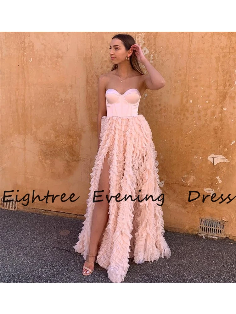 windsor prom dresses Pink Sweetheart A-Line Evening Dresses High Side Slit Ruffles Prom Gowns Sleeveless Formal Evening Party Dress Robe de Soiree short formal dresses