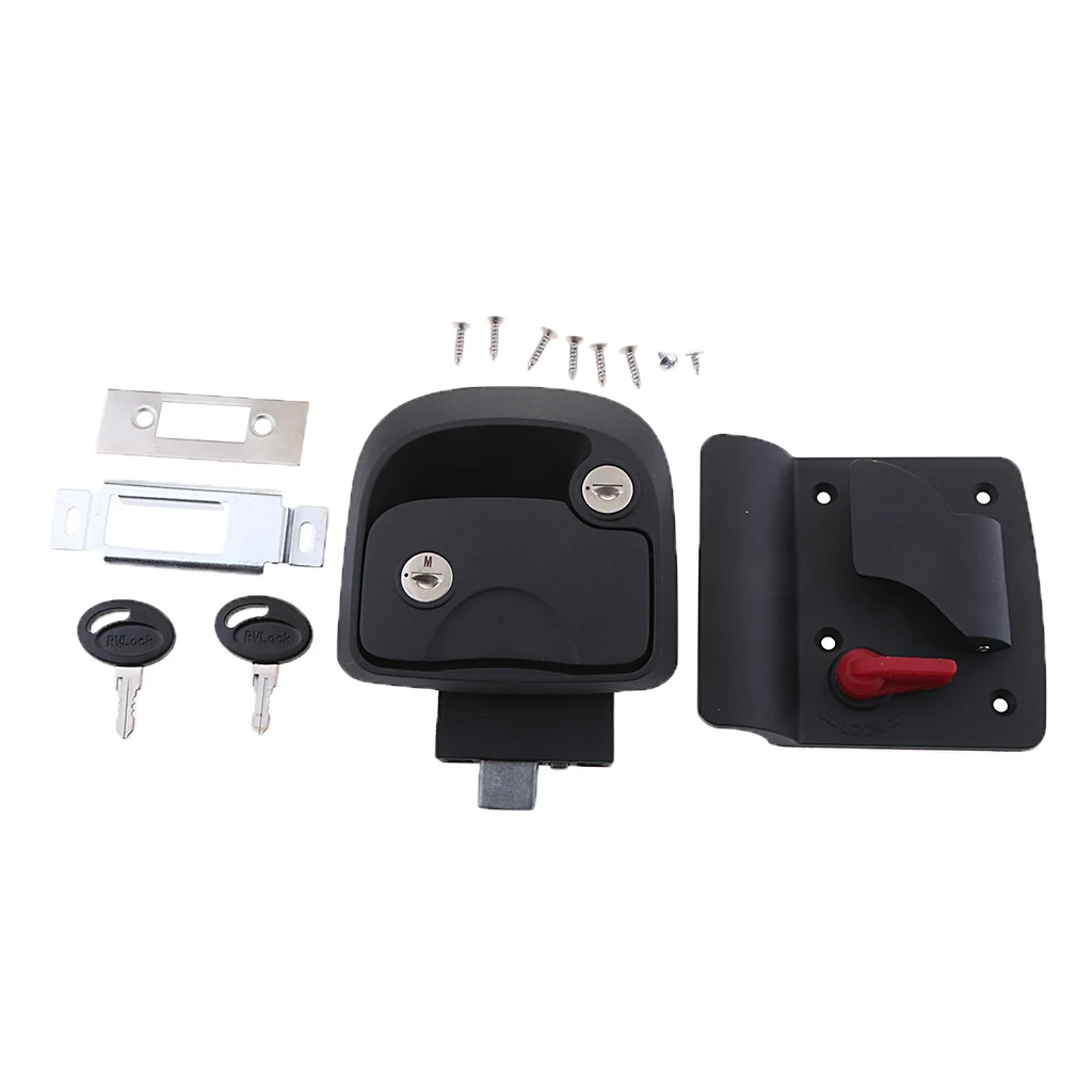 1 Set BLACK RV Trailer Entry Door Latch Deadbolt Handle Lock Keys Kit For RV / Camper / Trailer / Home Cabinet Etc
